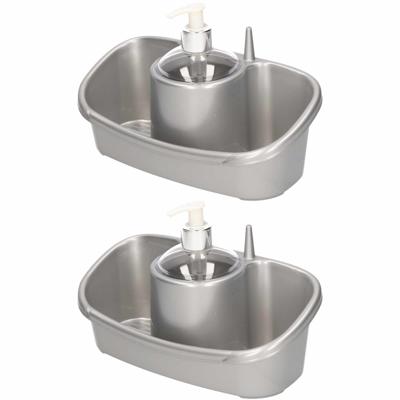 Sponsbakje met zeeppompje/dispenser zilver 26 cm