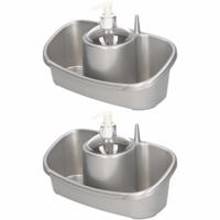 Sponsbakje met zeeppompje/dispenser zilver 26 cm