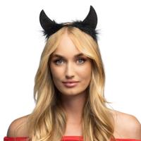 Duivel hoorntjes - zwart - kunststof - Halloween thema - dames - diadeem - tiara - pailletten