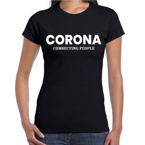 Corona connecting people bier fun t-shirt zwart voor dames