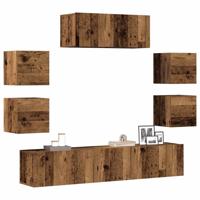 7-delig Tv-meubelset wandmontage bewerkt hout oud houtkleurig