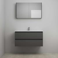 On-Line Badkamermeubelset - 100 cm - Voorgemonteerd - Acryl Wastafel - 1 Kraangat - Spiegelkast - Mat Antraciet