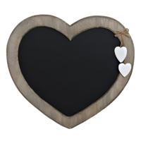 Wurm krijtbord - hart vorm - 30 x 27 cm - hout - bruin/zwart - wanddecoratie