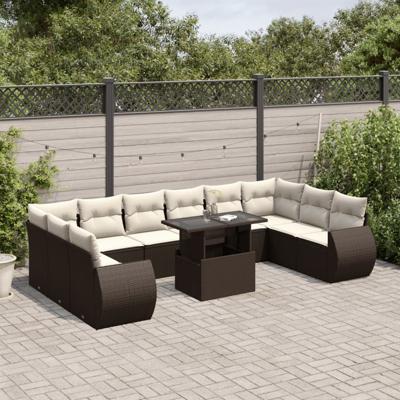 11-delige Loungeset met kussens poly rattan bruin