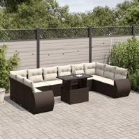 11-delige Loungeset met kussens poly rattan bruin
