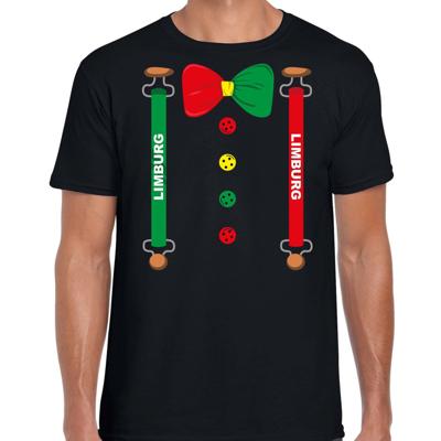 Carnaval t-shirt Limburg - bretels en strik - voor heren - zwart - Limburg kleuren Carnaval t-shirt Limburg - bretels en strik - voor heren - zwart - Limburg kleuren
