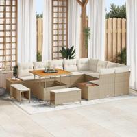 12-delige Tuinbankenset met kussens poly rattan acacia beige