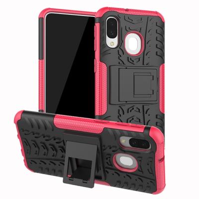 Schokbestendige PC + TPU Tire patroon Case voor Galaxy A40 met houder (roze)