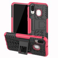 Schokbestendige PC + TPU Tire patroon Case voor Galaxy A40 met houder (roze)
