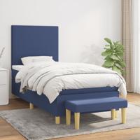 Boxspring met matras stof blauw 90x200 cm