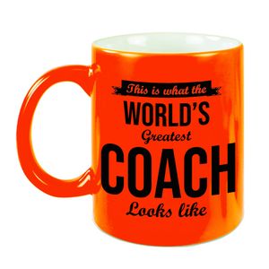 Worlds Greatest Coach cadeau koffiemok/theebeker neon oranje 330 ml   -