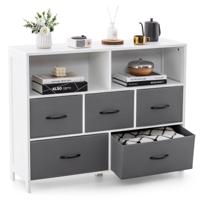 Commode met 5 Laden Chiffonier met 2 Grote Vakken Opvouwbare Stoffen Laden Witte Commode voor Slaapkamer Woonkamer 100 x 30 x 78 cm