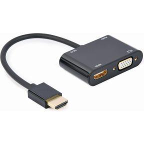 Gembird HDMI male naar HDMI female + VGA female + audio adapterkabel, zwart