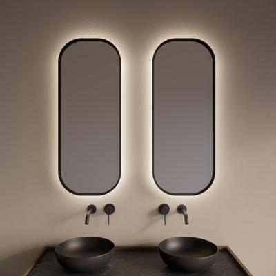 Badkamerspiegel Gliss Design Plato | 40x100 cm | Indirecte LED verlichting | Bewegingssensor | Met spiegelverwarming | Mat zwart Badkamerspiegel Gliss Design Plato | 40x100 cm | Indirecte LED verlichting | Bewegingssensor | Met spiegelverwarming | Mat zwart