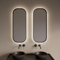 Badkamerspiegel Gliss Design Plato | 40x100 cm | Indirecte LED verlichting | Bewegingssensor | Met spiegelverwarming | Mat zwart