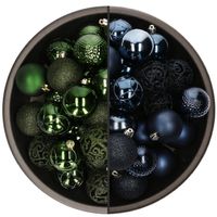 74x stuks kunststof kerstballen mix van donkerblauw en donkergroen 6 cm - Kerstbal