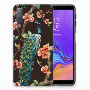 Samsung Galaxy A7 (2018) TPU Hoesje Pauw met Bloemen