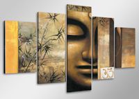Schilderij - Boeddha met Ohm teken,    100x50 cm.  5 luik, wanddecoratie - thumbnail