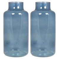 Floran Bloemenvaas Milan - 2x - transparant blauw glas - D15 x H30 cm - melkbus vaas met smalle hals - Vazen - thumbnail