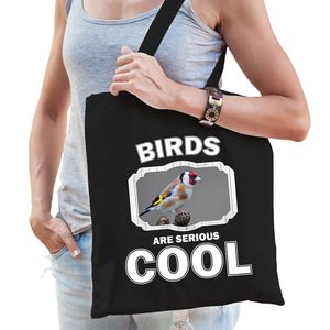 Katoenen tasje birds are serious cool zwart - vogels/ putter vogel cadeau tas