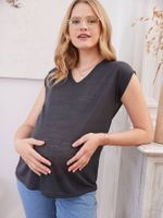 T-shirt met V-hals van katoen en linnen voor zwangerschap antraciet
