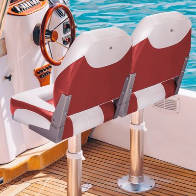 Set van 2 Bootstoelen Inklapbaar Bootstoel met 11 cm Dikke Sponsvulling Gevoerde Stuurstoel 50 x 42 x 52 cm Rood+Wit/Blauw+Wit/Zwart