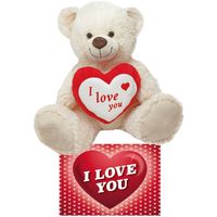 Witte pluche knuffelbeer/teddybeer 45 cm incl. Valentijnskaart I Love You - Knuffelberen - thumbnail