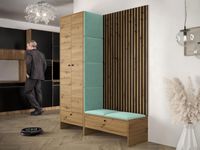 Vestiaire BULMA 4 deuren artisan eik met watergroen deuren Vestiaire BULMA 4 deuren artisan eik met watergroen deuren