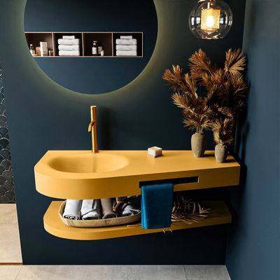 MONDIAZ RIVA 120cm Wastafel met planchet kleur Ocher. Wastafel DULCET links 1 kraangaten kleur Ocher. MONDIAZ RIVA 120cm Wastafel met planchet kleur Ocher. Wastafel DULCET links 1 kraangaten kleur Ocher.