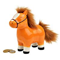 Paarden spaarpot - bruin - 16 x 17 x 7 cm - keramiek - kinderen/volwassenen - dieren thema