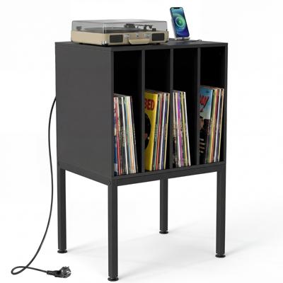 Platenspelerrek met Geïntegreerd Oplaadstation Vinylplatenrek met 4 Scheidingswanden en Kabeldoorvoer
