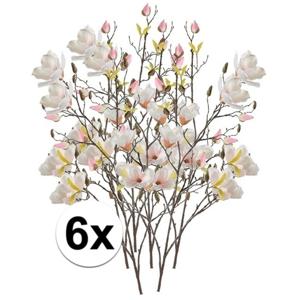 Kunstbloem Magnolia tak - 6x - 105 cm - creme wit/roze - Kunst zijdebloemen