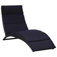 Ligbed met kussen poly rattan zwart - thumbnail