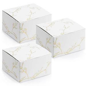 Cadeaudoosje Nature - Bruiloft bedankje - 50x stuks - wit/goud - papier - 6 x 4 cm