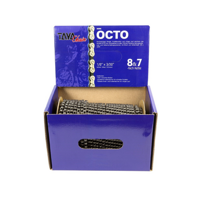 Taya ketting octo 1/2x3/32,7-8 speed,zwart/zilver, 30mtr rol