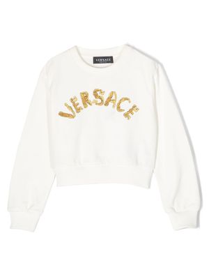 Versace Kids sweat en coton à logo brodé - Blanc