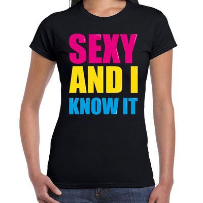 Sexy and i know it fun tekst t-shirt zwart dames Sexy and i know it fun tekst t-shirt zwart dames