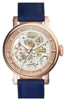 Fossil Japans automatisch modehorloge voor dames in blauw leer ME3086