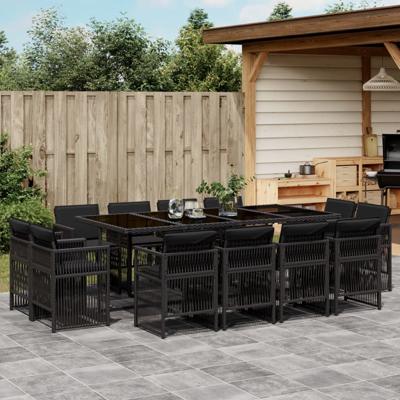 13-delige Tuinset met kussens poly rattan zwart