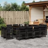 13-delige Tuinset met kussens poly rattan zwart