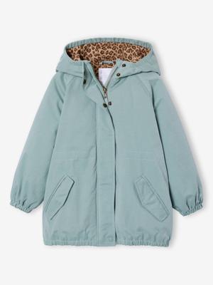 Lange parka met capuchon voor meisjes groengrijs