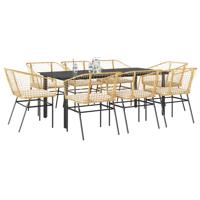9-delige Tuinset met kussens poly rattan glas bruin