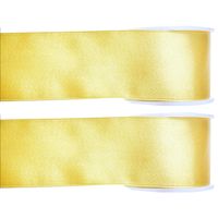 2x Gele satijnlint rollen 2,5 cm x 25 meter cadeaulint verpakkingsmateriaal - Cadeaulinten