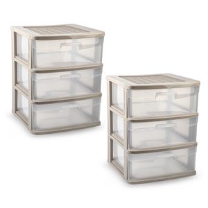 Ladeblokje/bureau organizer - 2x - 3 lades - transparant/beige - L39 x B40 x H49 cm - plastic