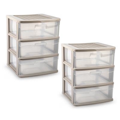 Ladeblokje/bureau organizer - 2x - 3 lades - transparant/beige - L39 x B40 x H49 cm - plastic Ladeblokje/bureau organizer - 2x - 3 lades - transparant/beige - L39 x B40 x H49 cm - plastic
