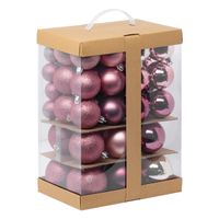 Kerstballen - 60x st - 4, 6, 7 en 8 cm - roze - kunststof - kerstballenpakket - thumbnail