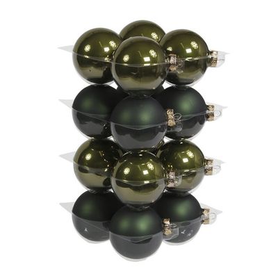 Kerstballen - 16x st - donkergroen - 8 cm - glas - mat/glans