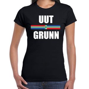 Gronings dialect shirt Uut grunn met Groningense vlag zwart voor dames 2XL  -