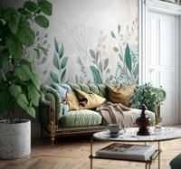 Planten schildering fotobehang woonkamer