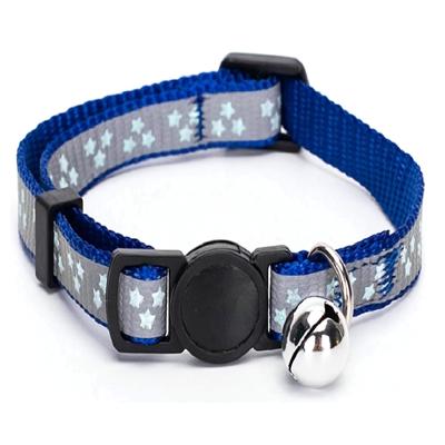 Nobleza Kattenhalsbandje met belletje - Blauw met sterren - Reflecterend